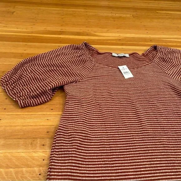 Loft red/white stripe puff short sleeve top - Picture 3 of 4